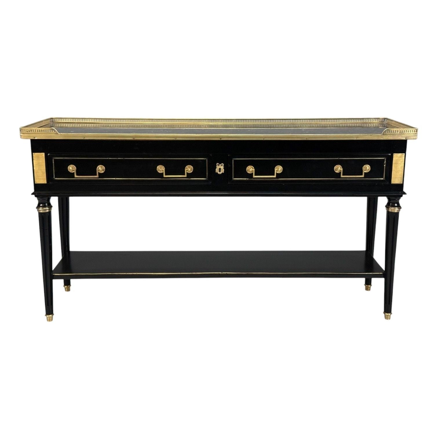 Louis XVI, Hollywood Regency, Bronze, Marble, Ebonized Console, France, 1930s