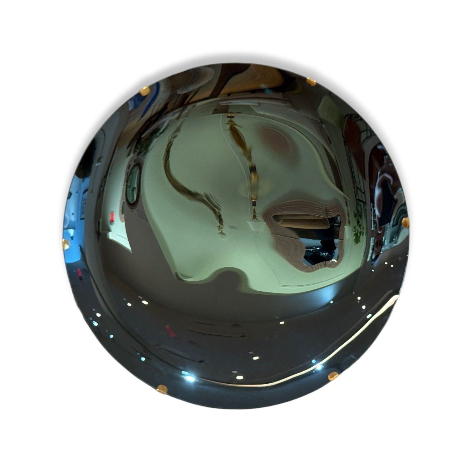 Contemporary, Modern Space Age Wall Mirror, Blue Concave Glass, Brass