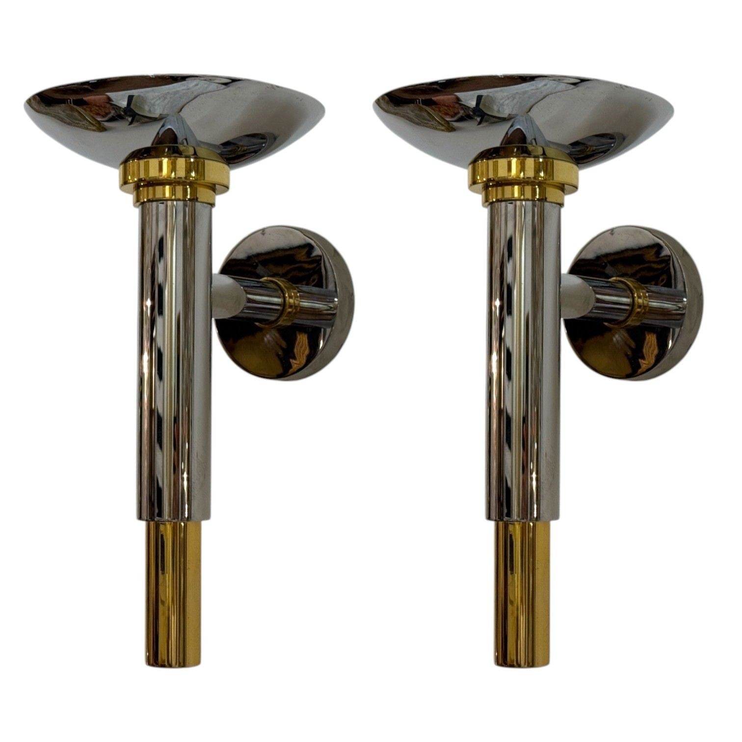 Karl Springer Style, Chrome, Brass, Large Wall Lights, USA, 1960s