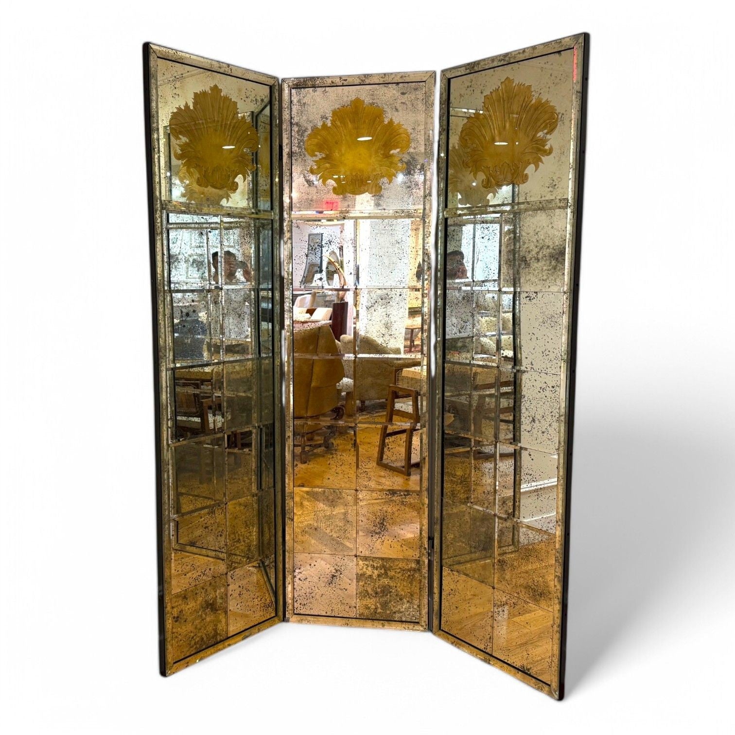 Art Deco Style, Antique Glass, Distressed Mirror, Room Divider, USA, 20th C.