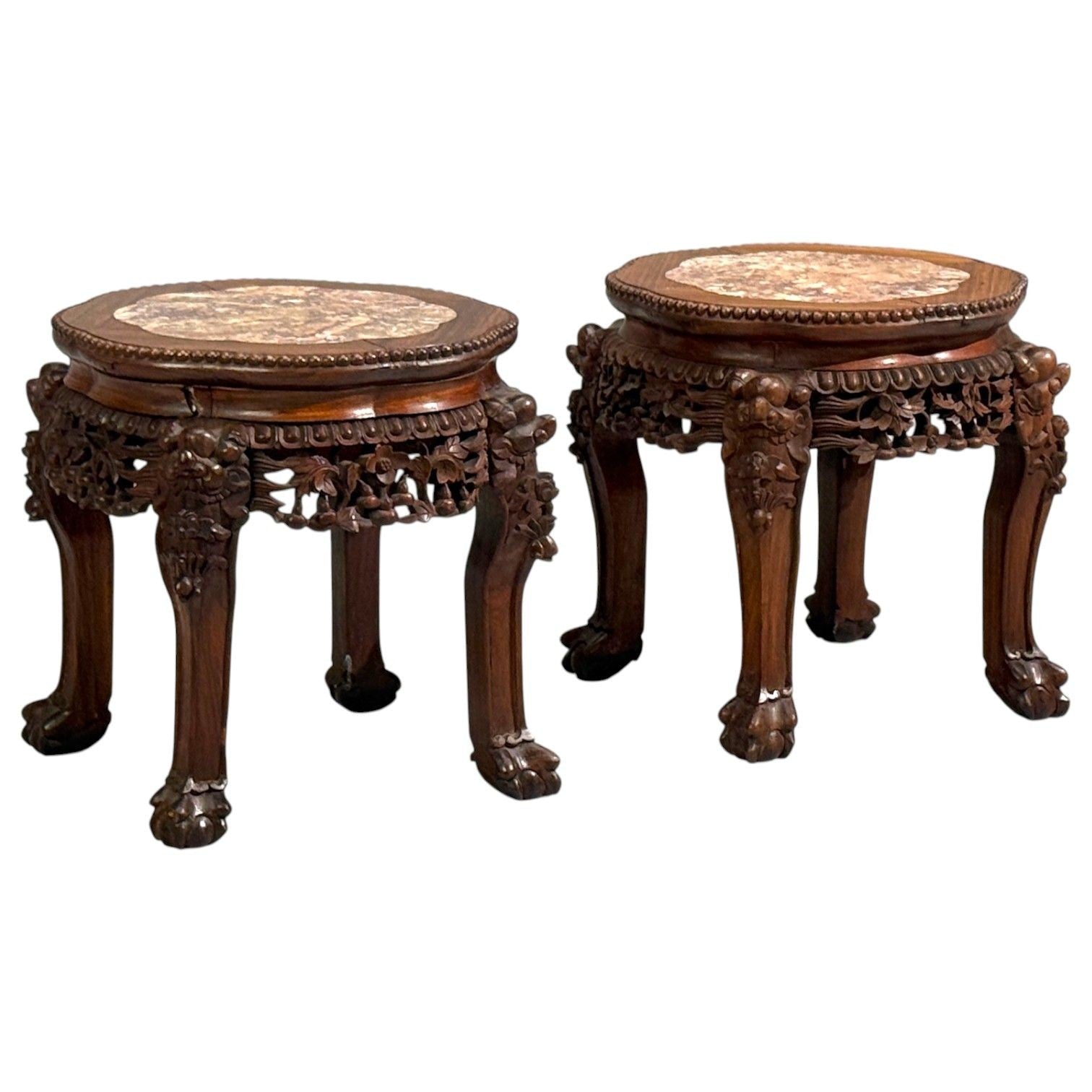 Chinese Export, Low Occasional Tables, Hardwood, Marble, China, 19th c.