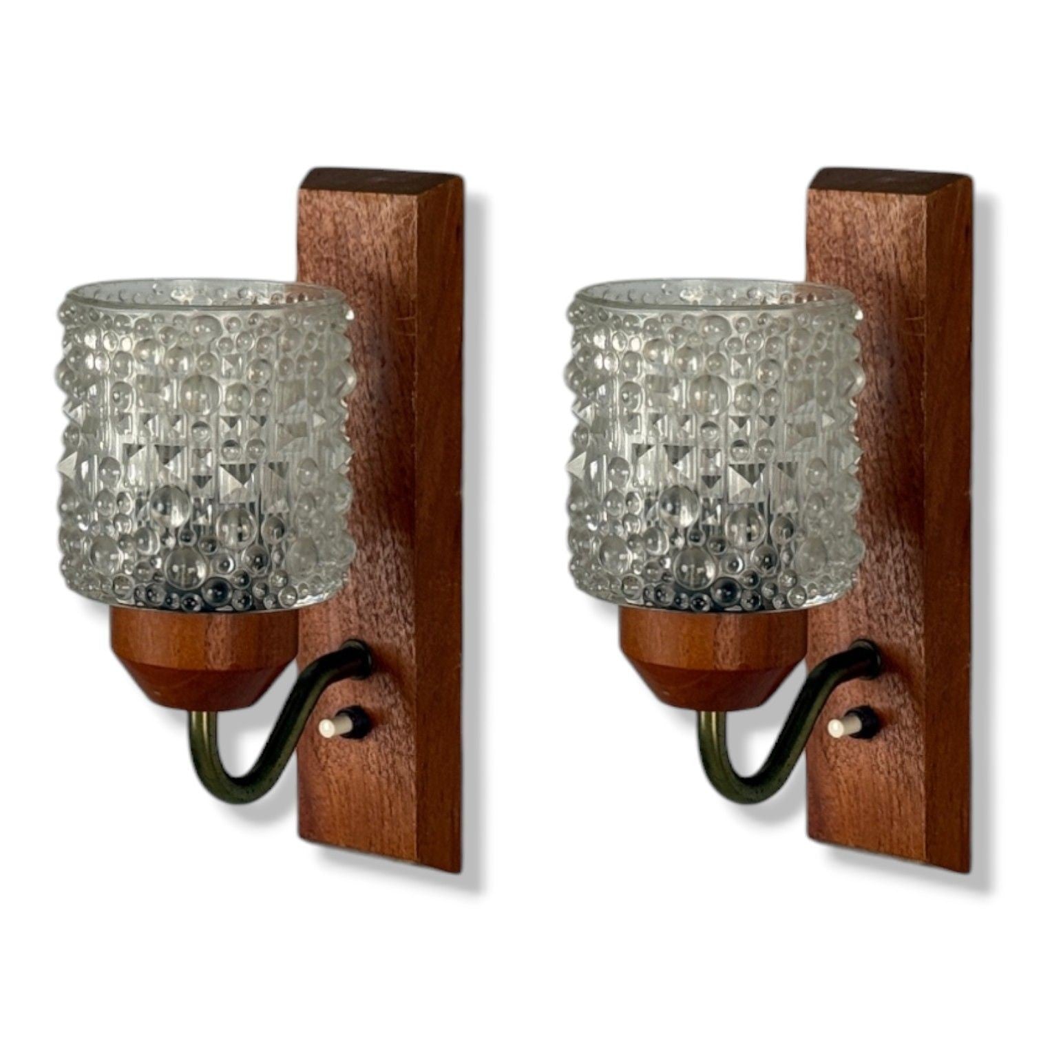 Danish Modern, Teak, Brass, Glass, Wall Lights, Denmark, 1960s