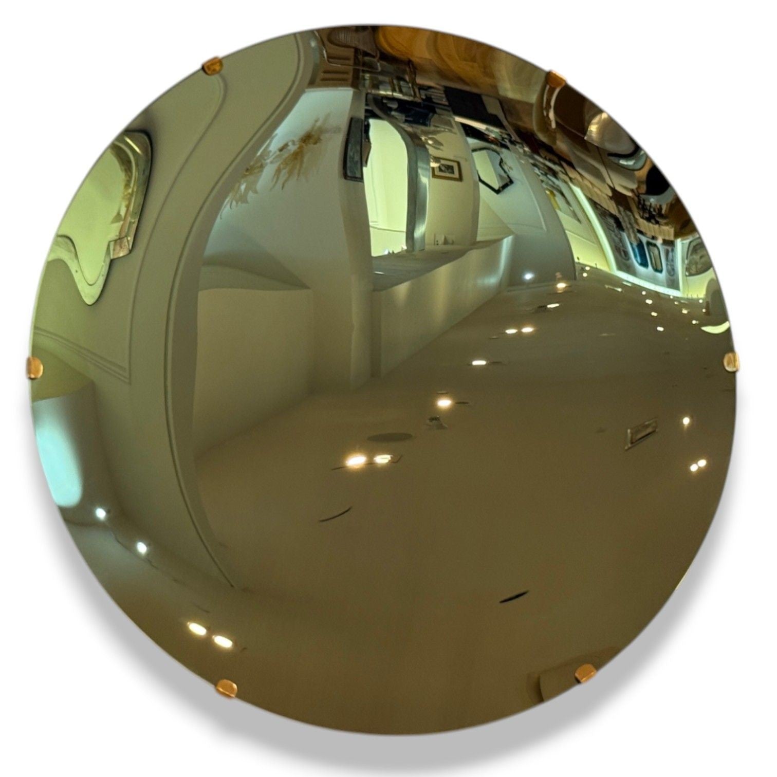 Contemporary, Concave Glass, Brass, Vintage Green Modern Space Age Wall Mirror
