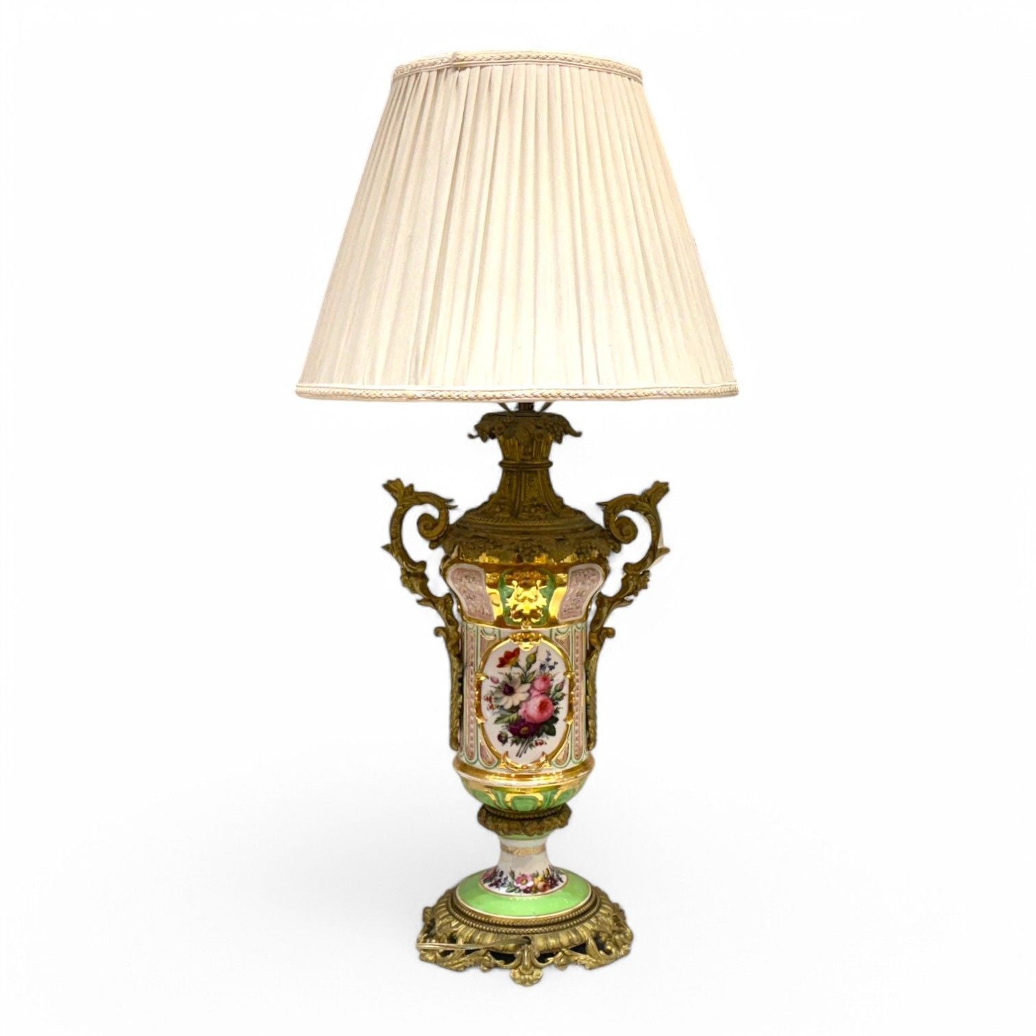 French Design, Gilt Bronze, Porcelain, Ornate Table Lamp, France, 19th C.
