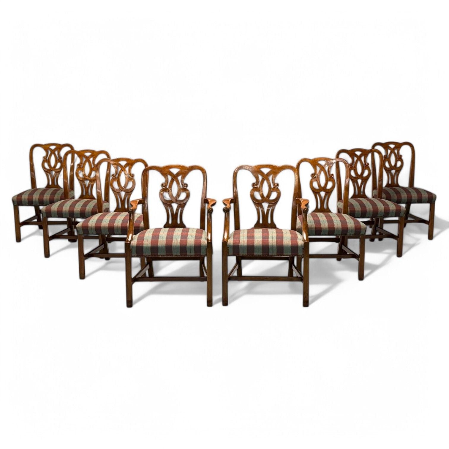Baker Furniture, Chippendale Style, Mahogany, Eight Dining Chairs, USA, 1950s