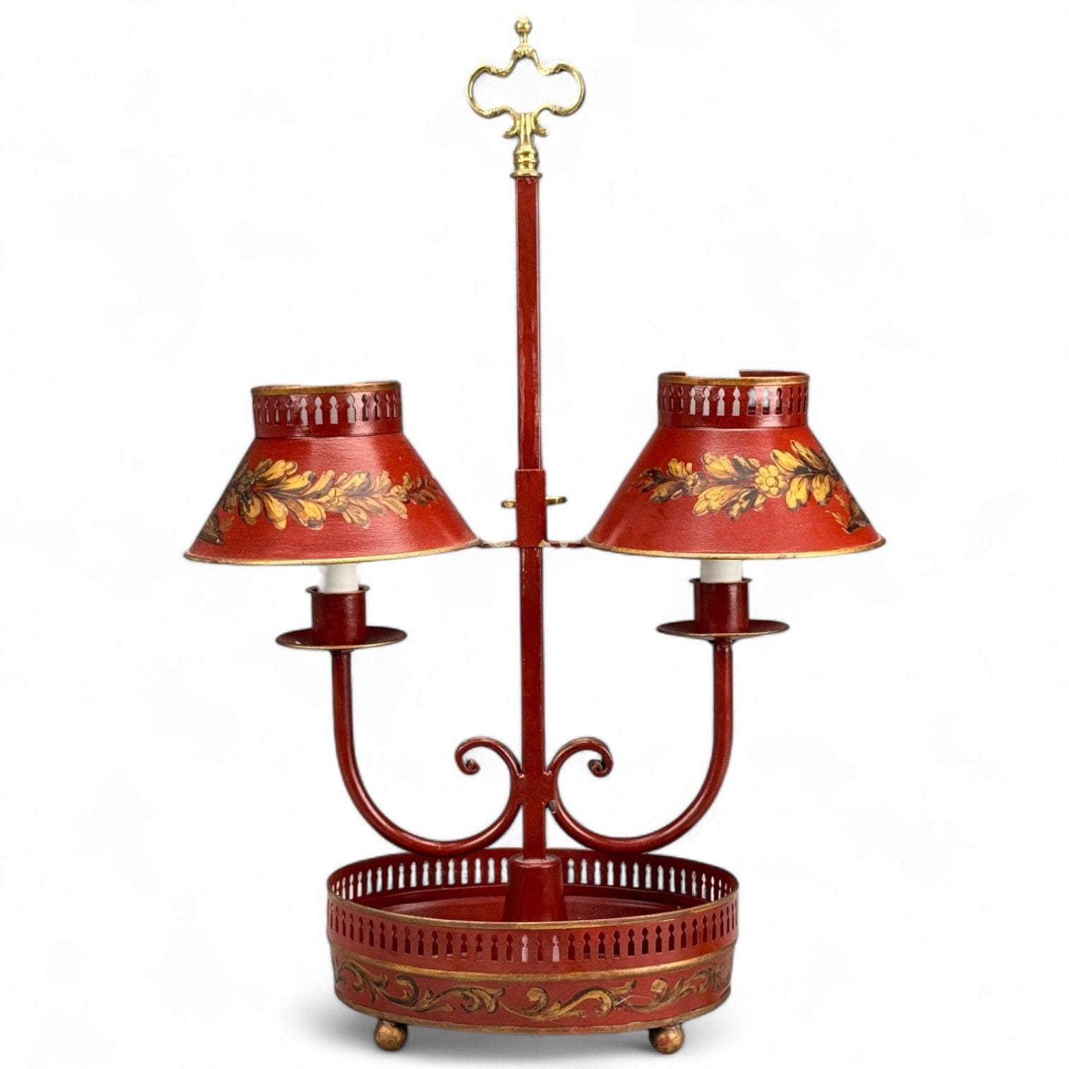Chinese Export, Painted Metal, Brass, Red Japanned Table Lamp, 20th C.