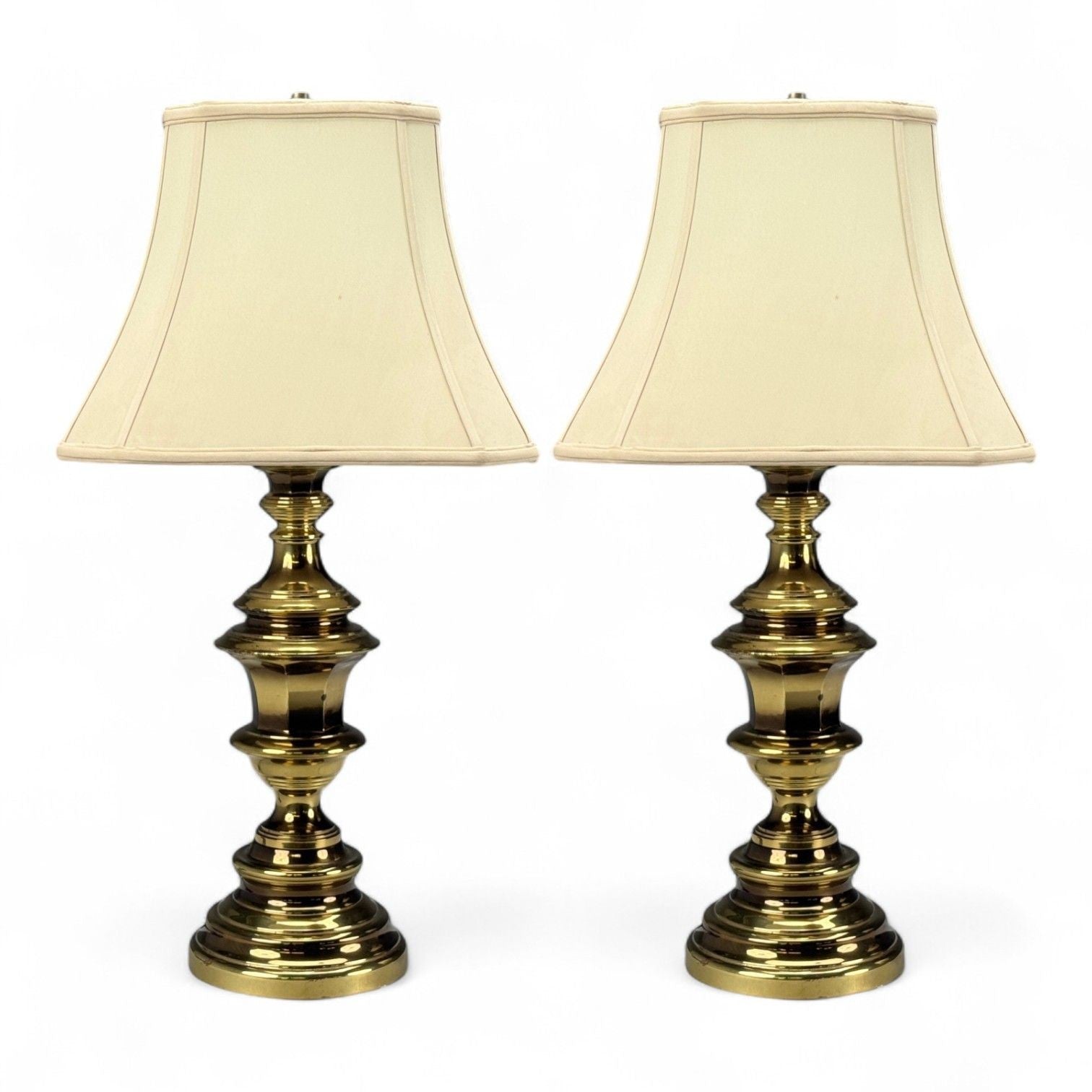 Hollywood Regency, Brass, Fabric, Table Lamps, USA, 1970s