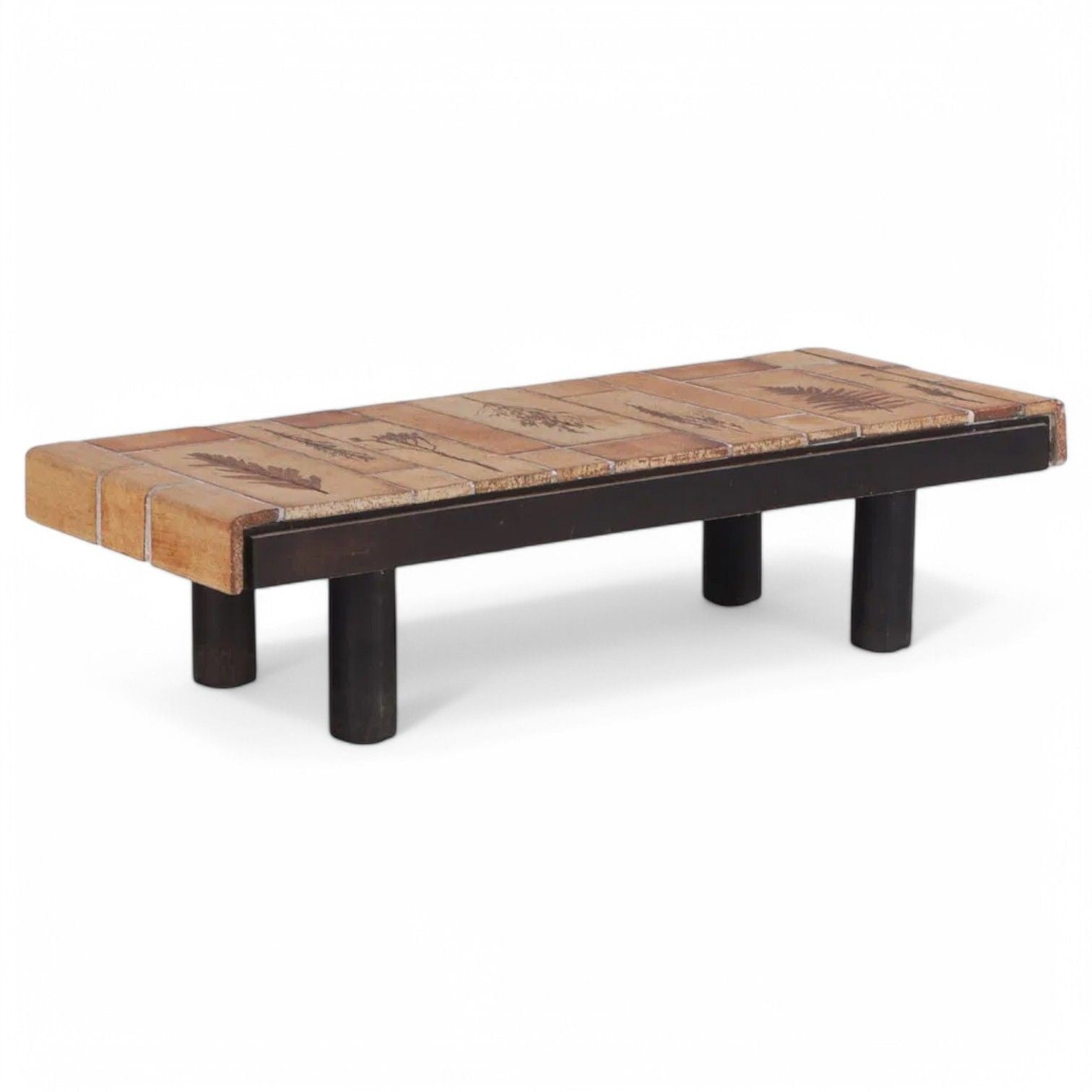 Roger Capron, Mid-Century, Tile, Stained Wood, Low Coffee Table, France, 1970s