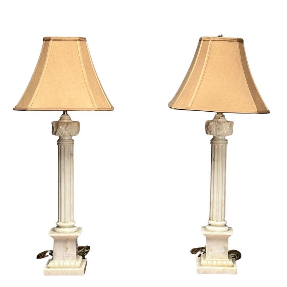 Italian Neoclassical, Column Motif Table Lamps, Marble, Italy, 1950s