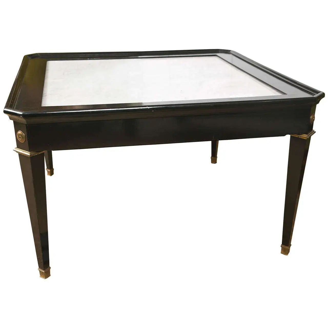 Maison Jansen Marble Top Ebony Coffee Cocktail Table. Hollywood Regency,