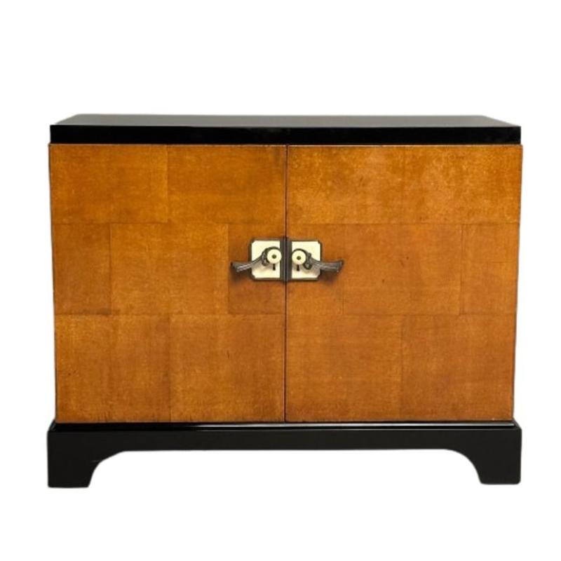 James Mont Style, Art Deco, Cabinet, Black Lacquer, Parquetry, France, 1930s