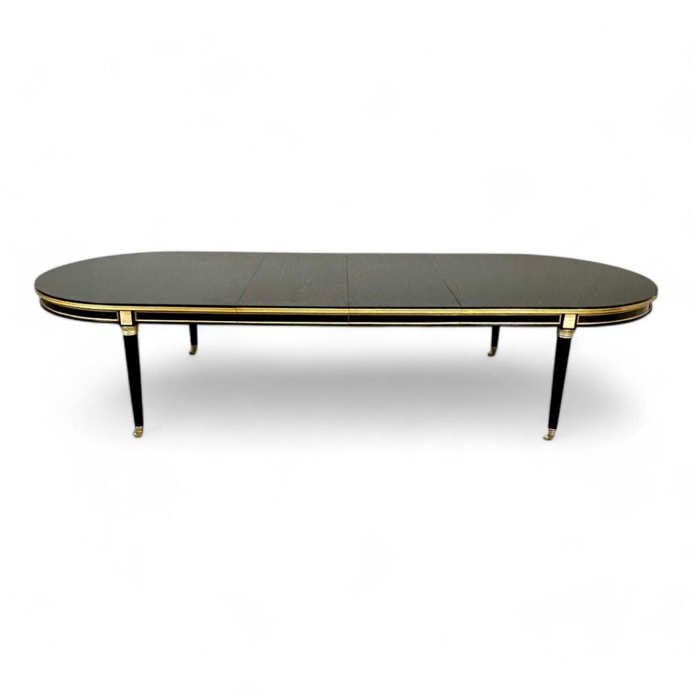Maison Jansen Style, Hollywood Regency, Dining Table, Black Lacquer, Bronze