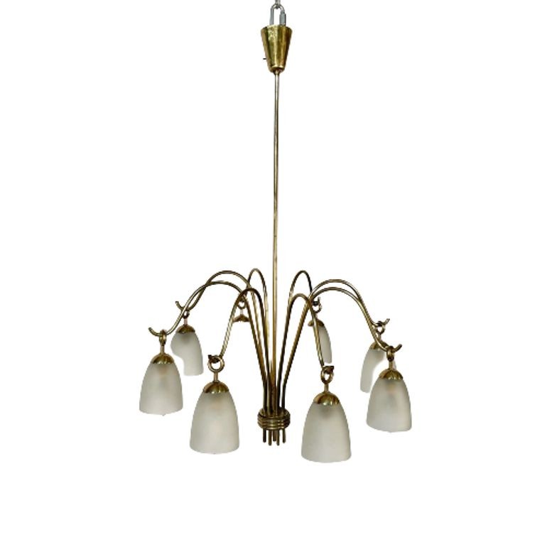 Angelo Lelli, Arredoluce, Italian Mid-Century Modern, Chandelier, Brass, 1960s