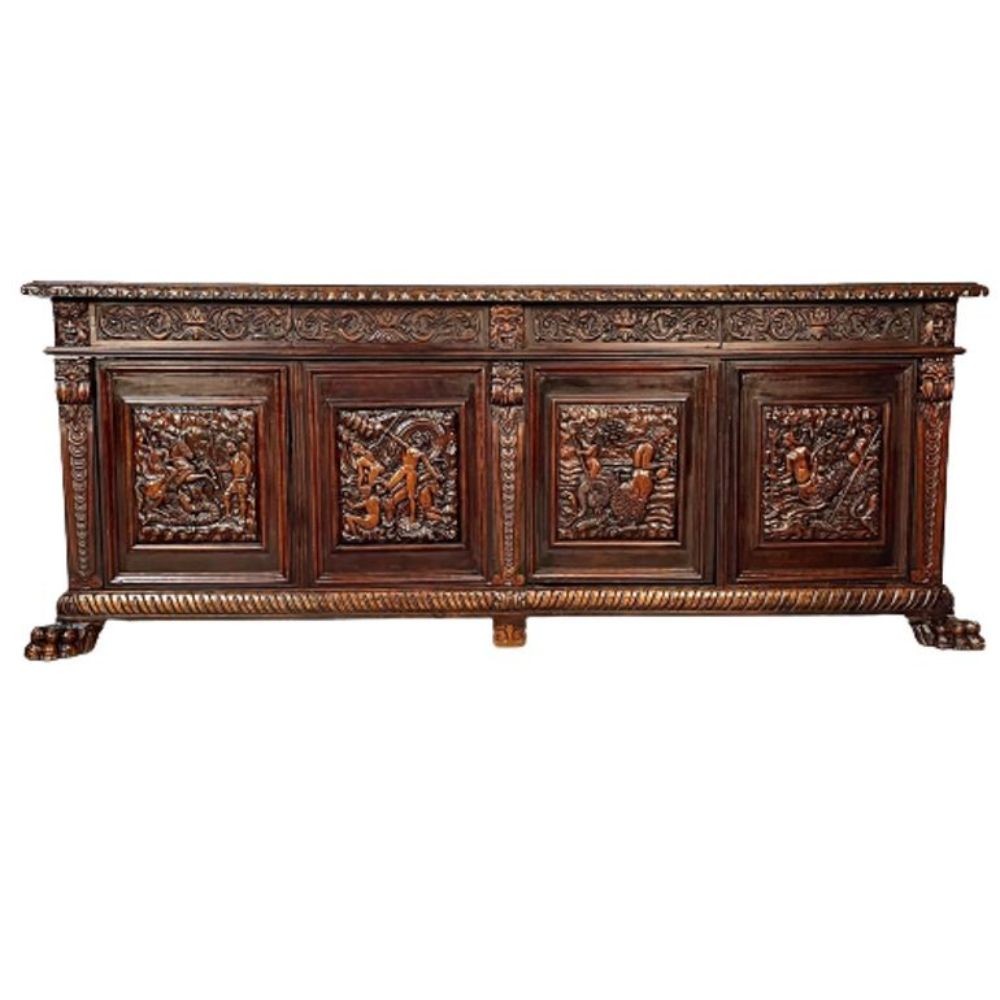 Monumental Renaissance Revival Sideboard, Heavily Carved, Mahogany, Branded