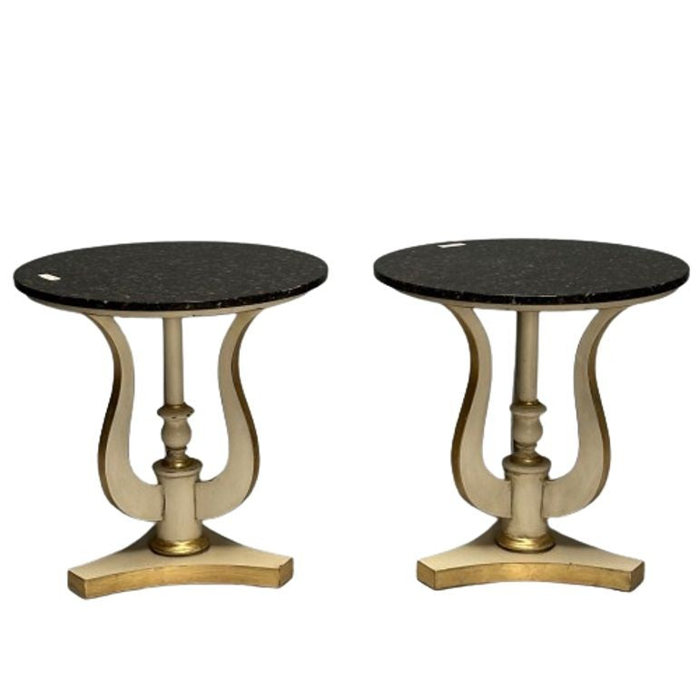 Regency, Side Tables, Pedestals, Ivory Paint, Giltwood, Marble Tops, USA, 1960s