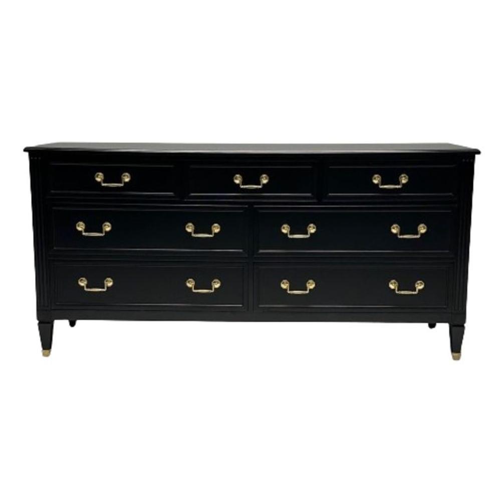 Kindel, Hollywood Regency Style, Dresser, Matte Black, Brass, USA, 1970s