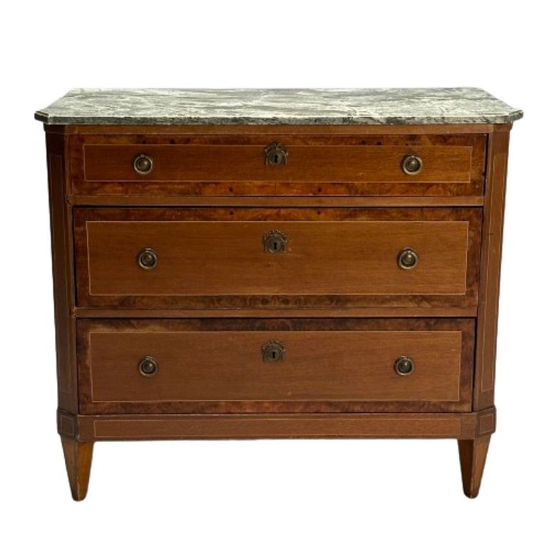 Gustavian, Louis XVI Style, Swedish Commode, Birch, Marble, Brass, 1950s