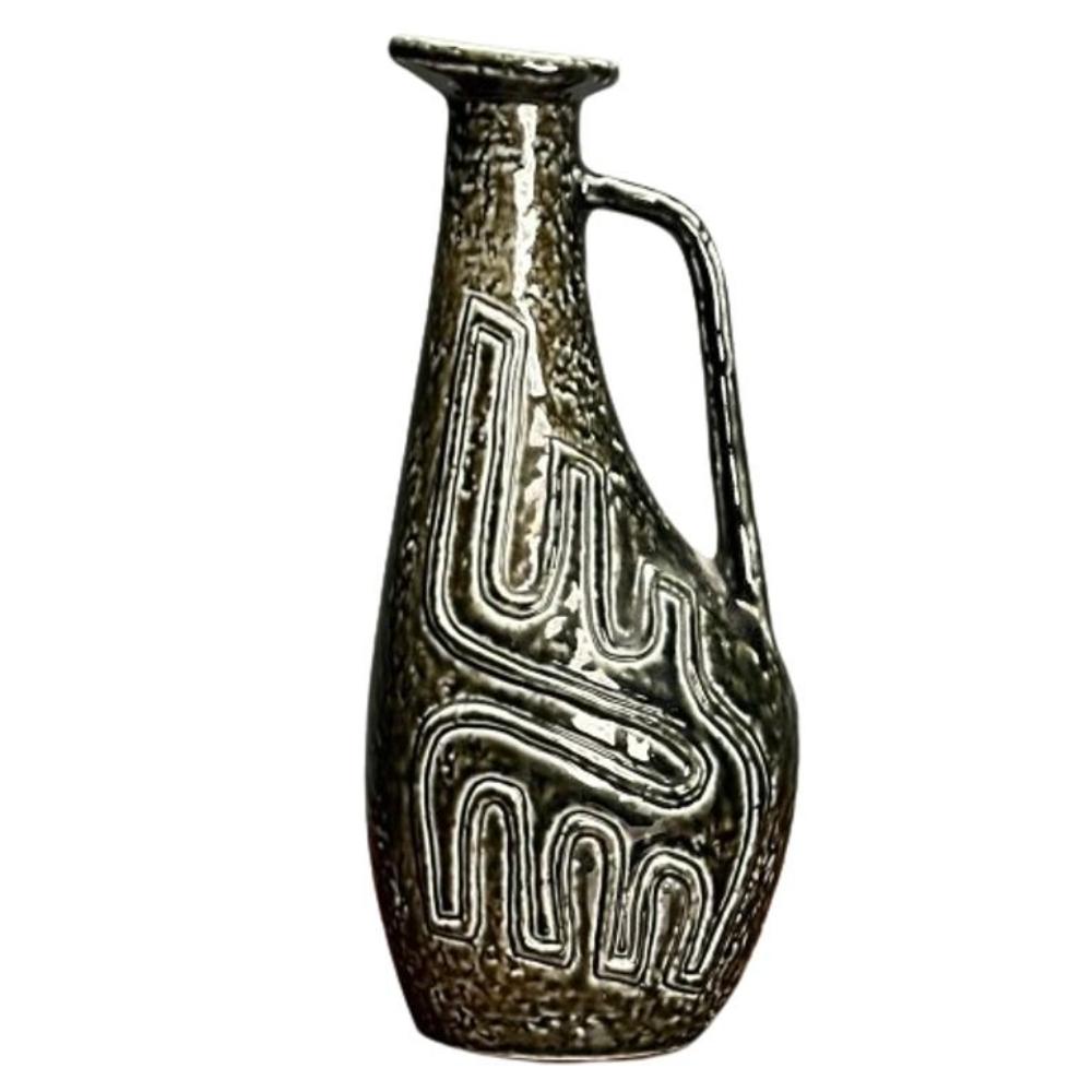 Gunnar Nylund, Swedish Mid-Century Modern, Green Vase, Glazed Stoneware, 1960s