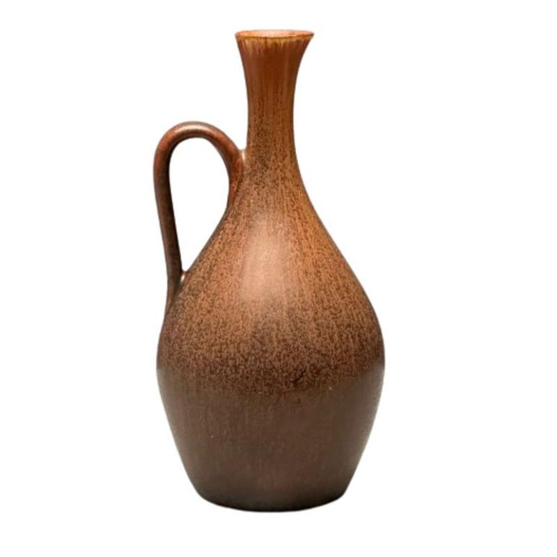 Carl-Harry Stalhane, Rörstrand, Swedish Mid-Century Modern, Orange Stoneware Jug