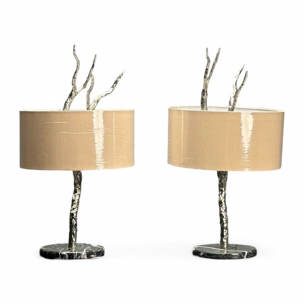 Contemporary, Brutalist Modern, Tree Branch Table Lamps, Silver Bronze, 21st C.