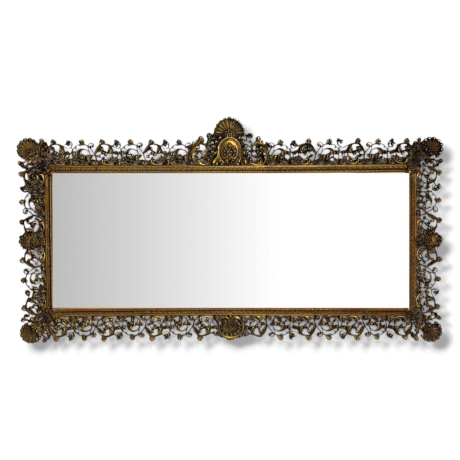 Rococo Style, Patinated Bronze, Large Ornate Wall Mirror, France, 1930s