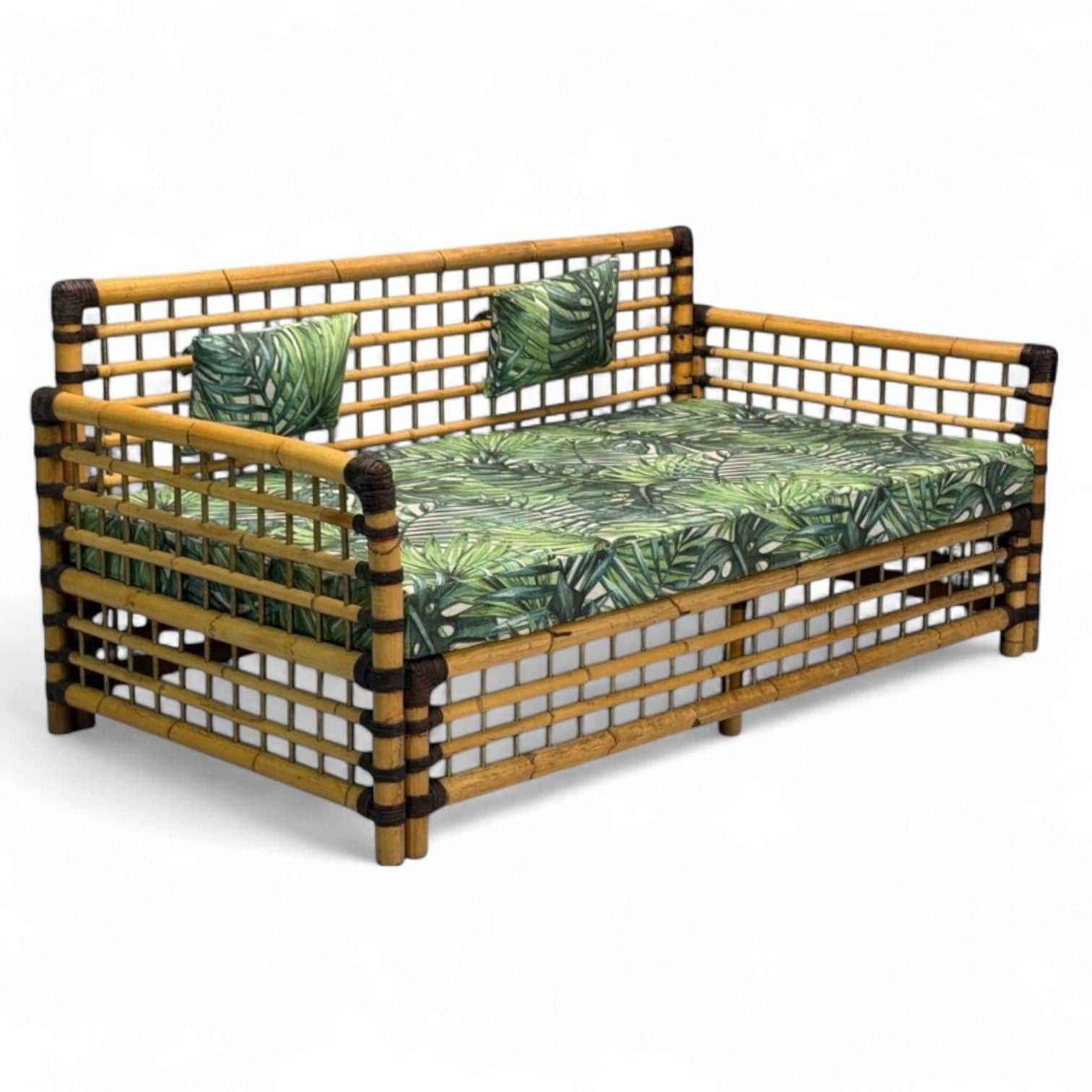 Studio Smania, Italian Modern, Bamboo, Cane, Fabric, Sofa, Italy, 1970s