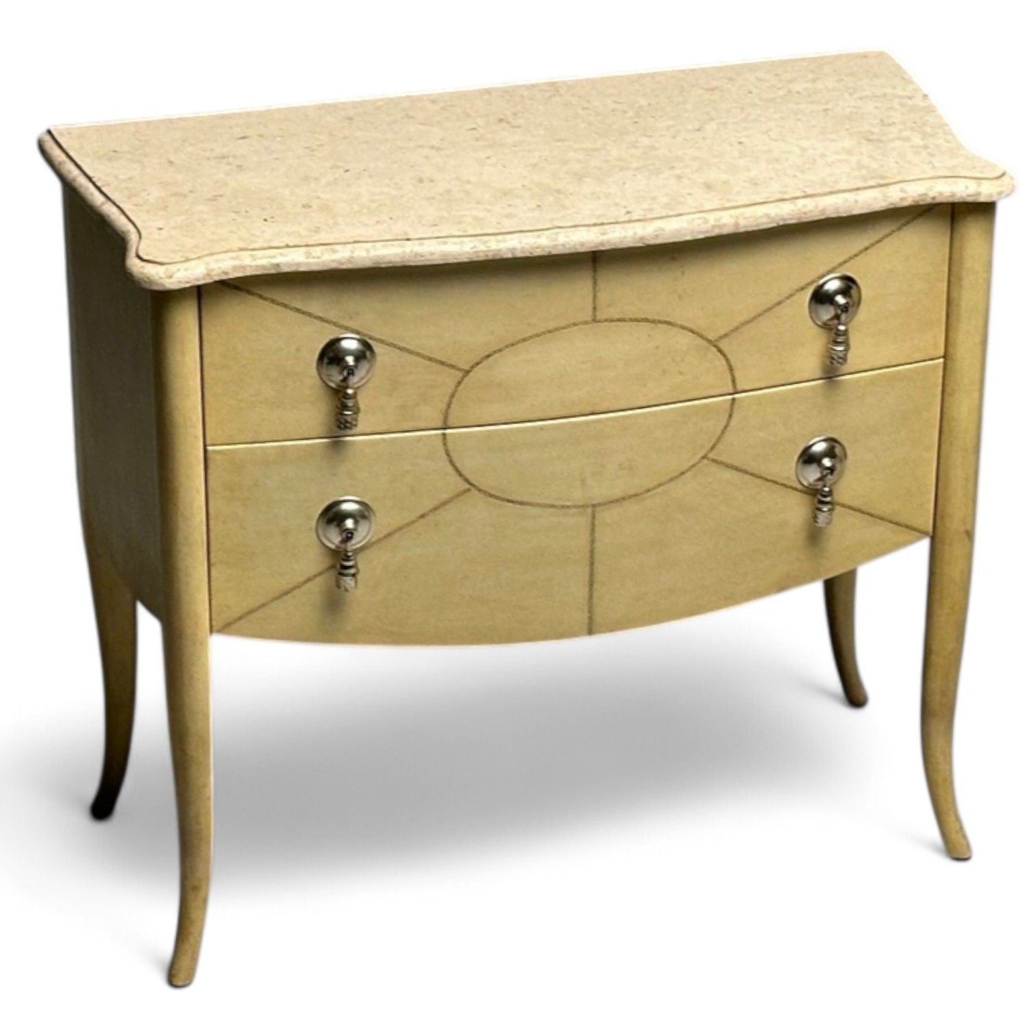 Andre Groult Style, Art Deco, Parchment Paper, Faux Stone, Nightstand, 1990s