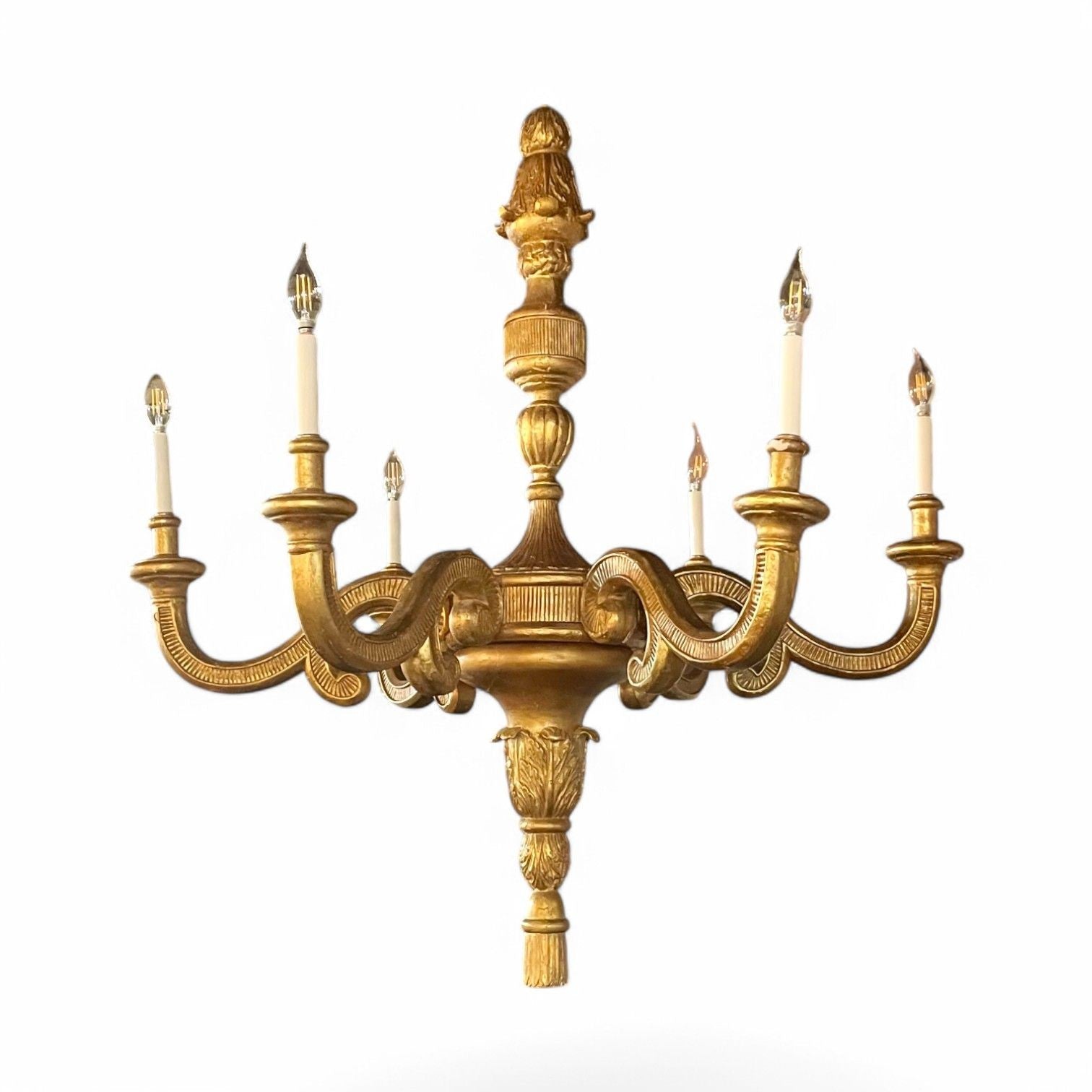 Louis XVI Style, Giltwood, Six Light Large Chandelier, Italy, 1960s