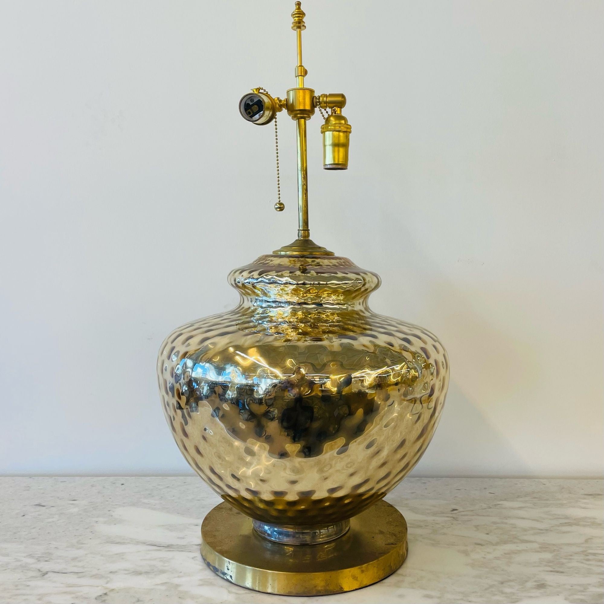 Single Large Mid-Century Modern Table Lamp, Mercury Glass, Brass, Jar, Urn Shape