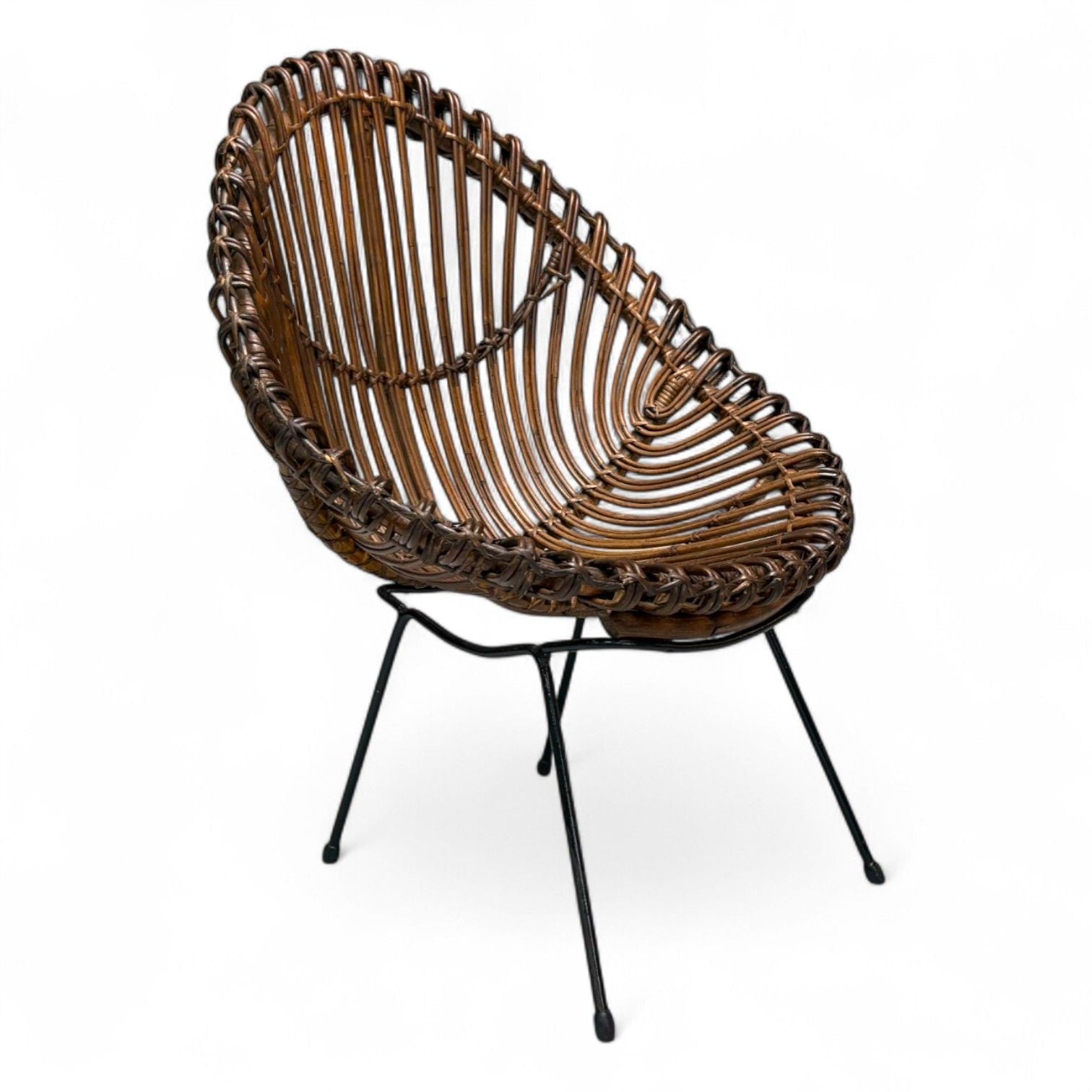 Italian Modern, Metal, Bamboo, Rattan, Lounge Chair, Italy, 1950s