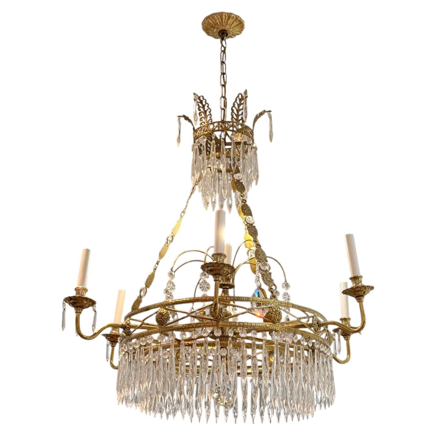 Russian Neoclassical, Bronze, Crystal, Chandelier, Italy, 1950s