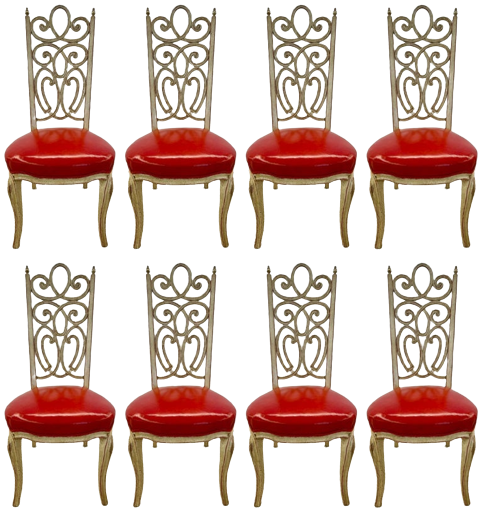 Set of Eight Hollywood Regency Style Louis Pistono Distressed Dining Chairs