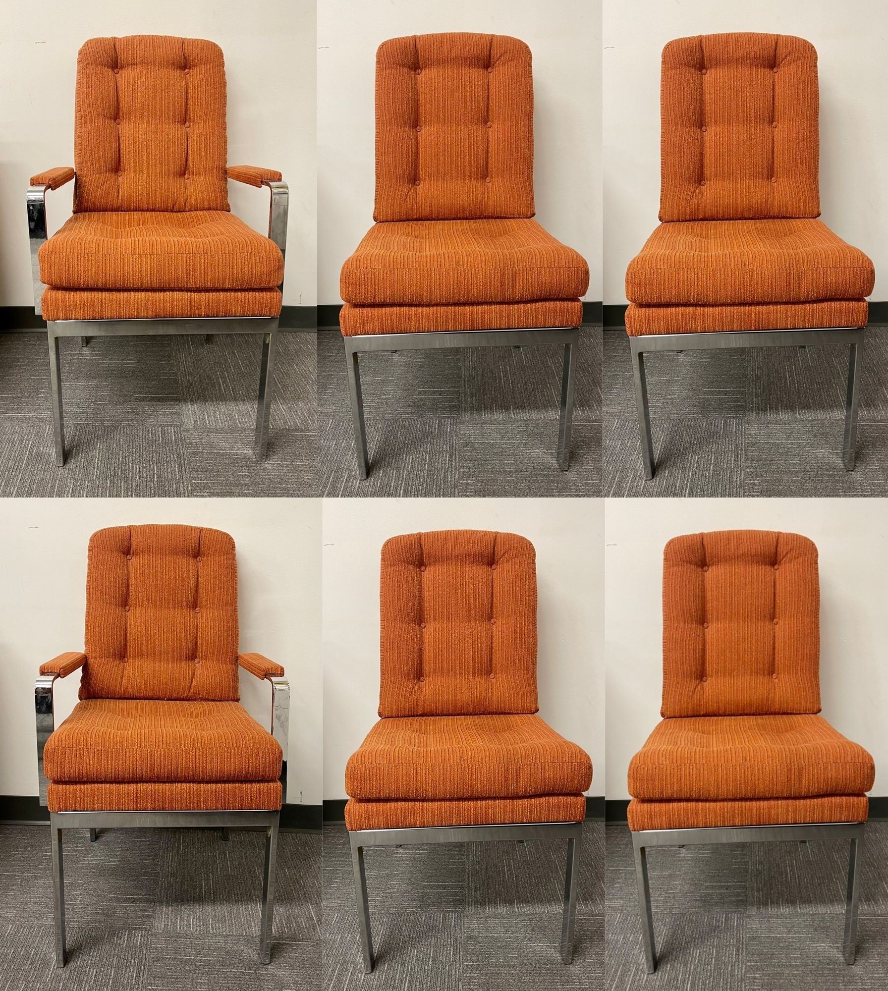 6 Chrome Base Milo Baughman Style Dining Chairs, Mid Century Modern