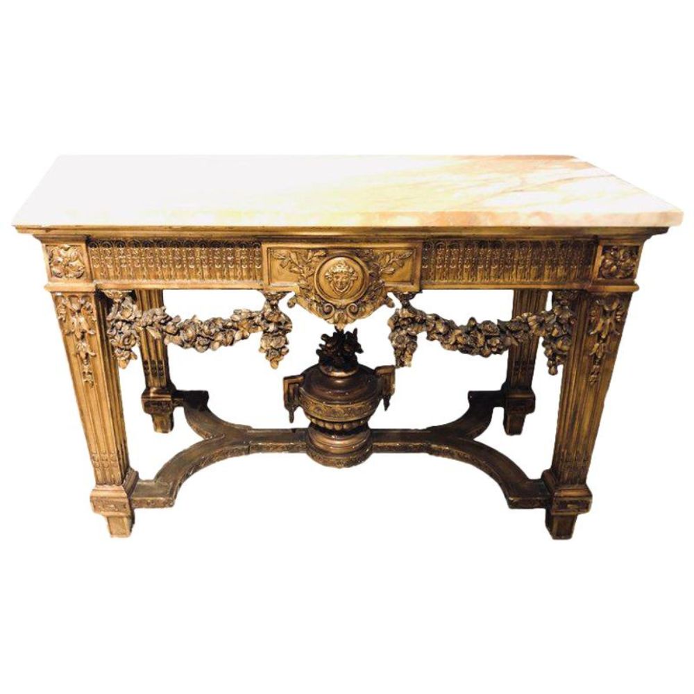 Louis XV Style Giltwood Marble-Top Console, Hall or Center Table