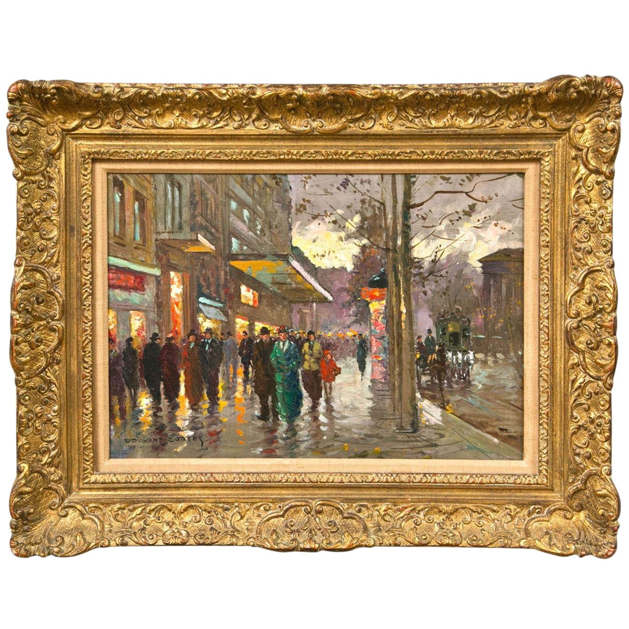 Edouard Cortes, Oil on Canvas, French Painting, Paris Street Scene, 20th C.