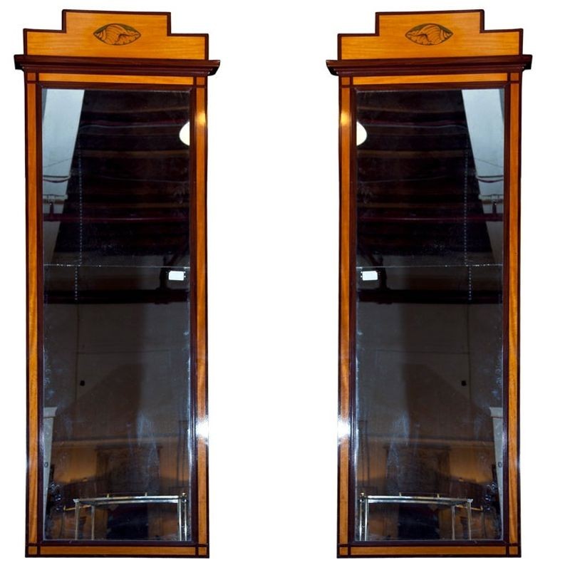 Monumental Vertical Wall Mirrors, Satinwood, Mahogany, England, 20th C.