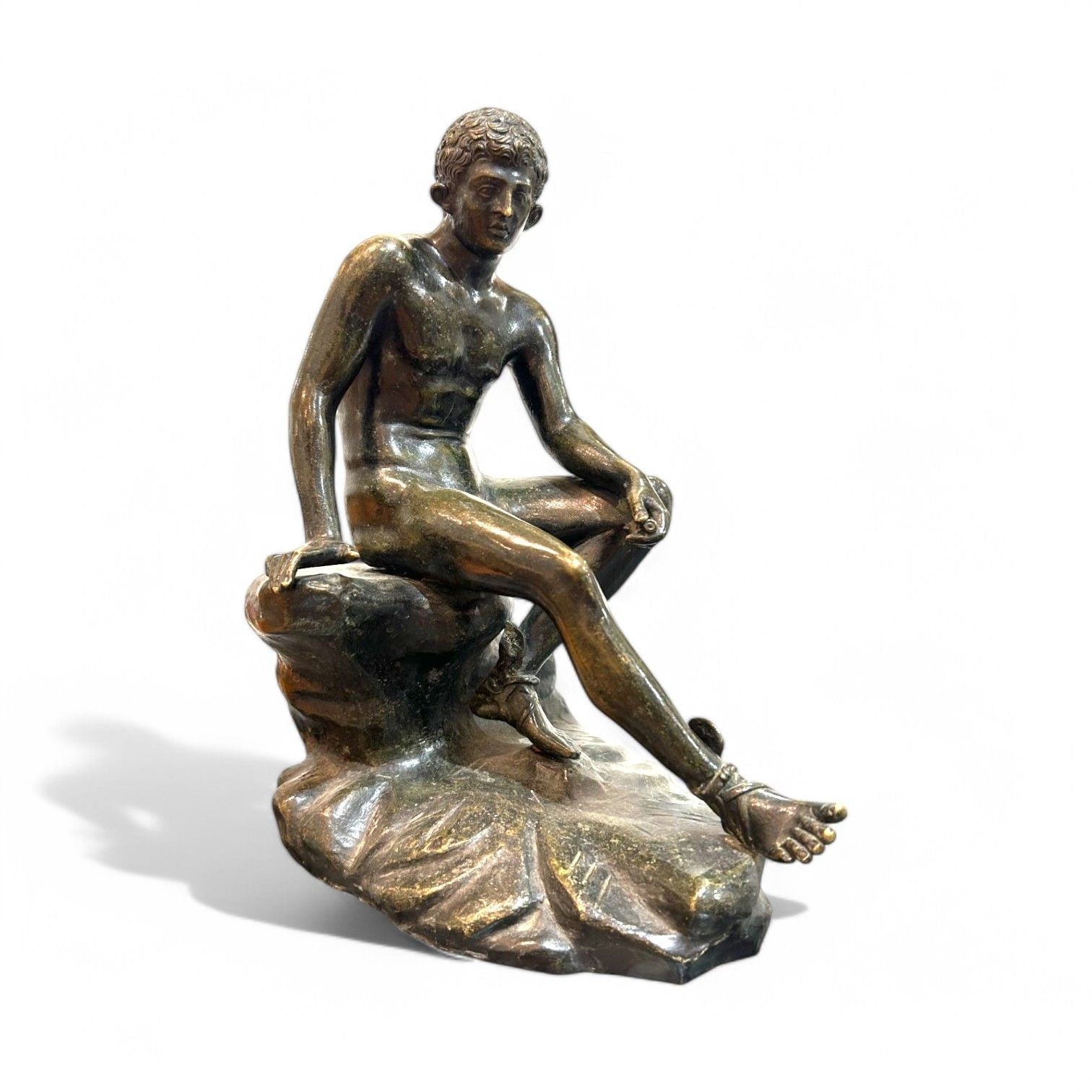 Classical, Cast Bronze, Grand Tour, Statue of Seated Hermes, Italy, 20th C.