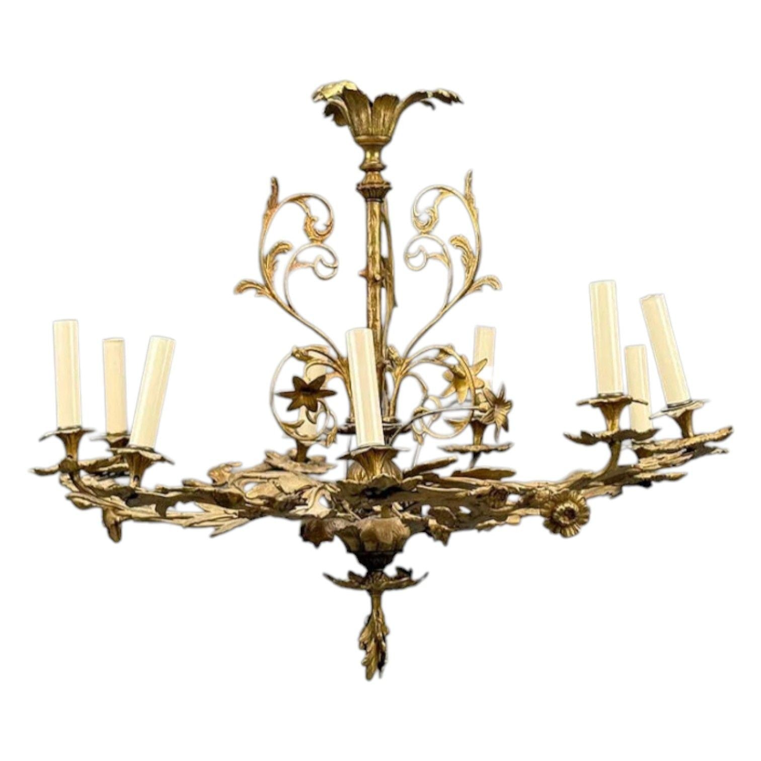 Rococo Style, Leaf and Vine Chandelier, Dore Bronze, Italy, 1920s