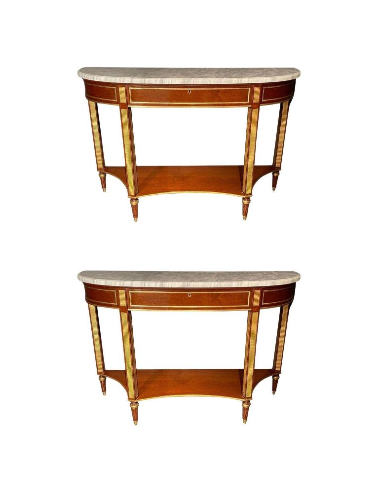 Pair of Russian Neoclassical Consoles / Sofa Table or Sideboard, Demilune