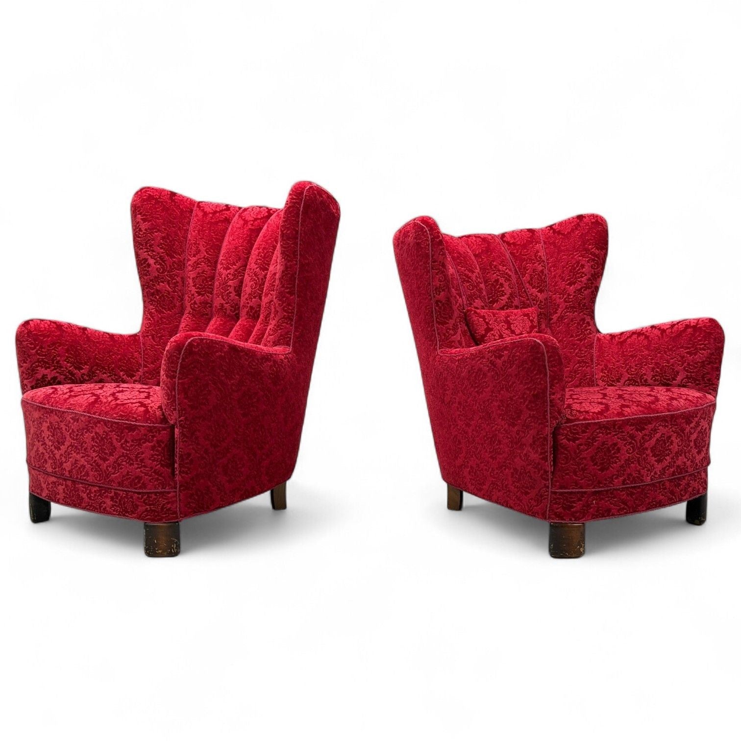 Danish Modern, Fabric, Wood, His and Hers Lounge Chairs, Denmark, 1960s