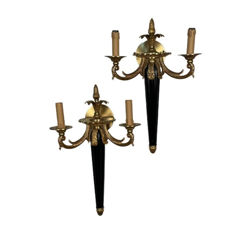 Pair of Louis XVI French Style Wall Sconces, Maison Bagues, Hollywood Regency