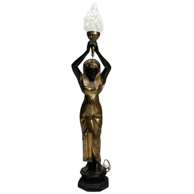 Regency, Floor Lamp, Egyptian Motif, Gilt Metal, Bronze, 1990s