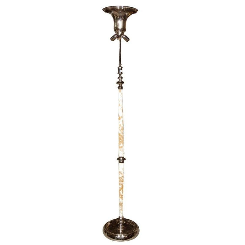 Chrome and Cowhide Art Deco Style Floor Lamp Chrome Shade