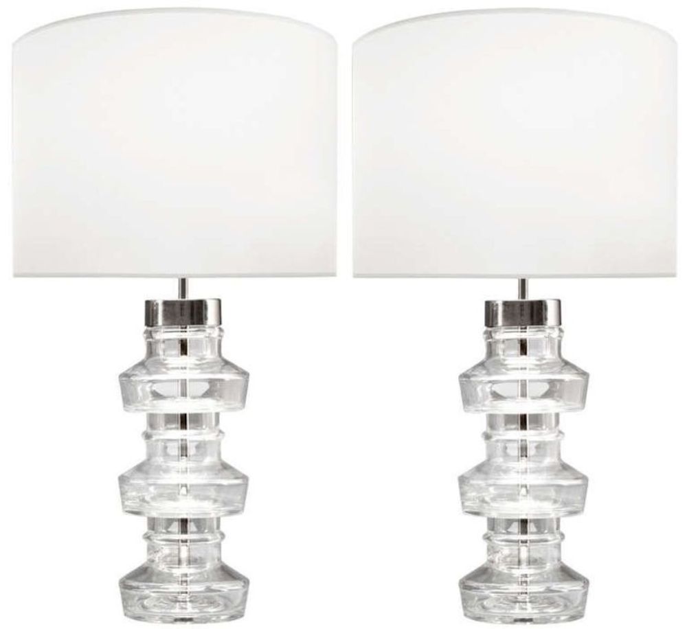 Pair Swedish Mid-Century Modern Translucent Clear Glass Table or Desk Lamps