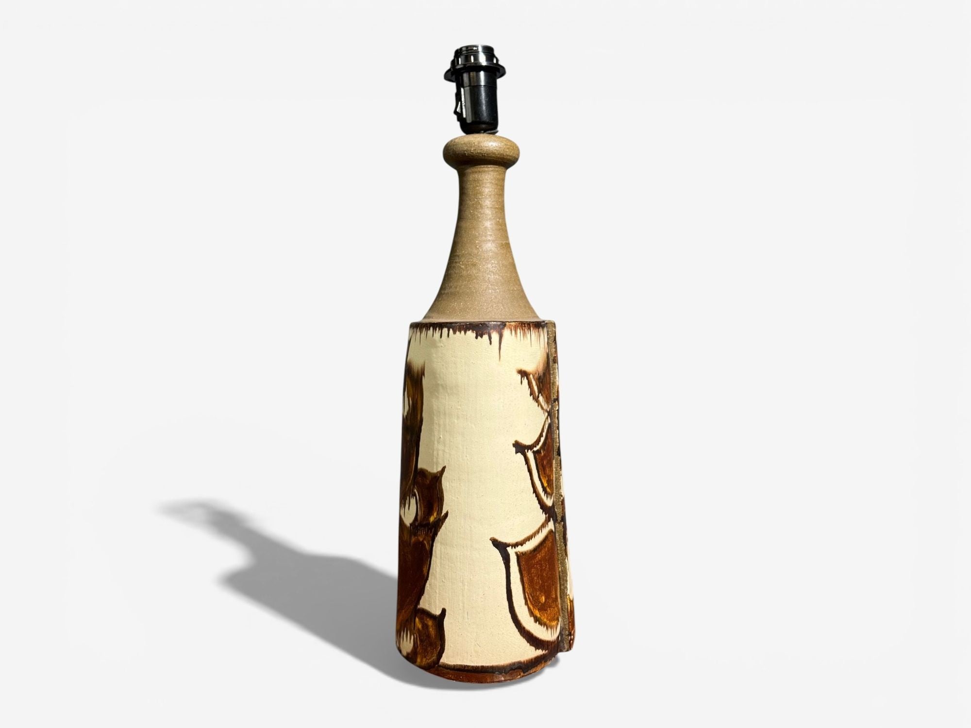 BJ Keramik, Large Table Lamp, Brown Stoneware, Denmark, 1960's