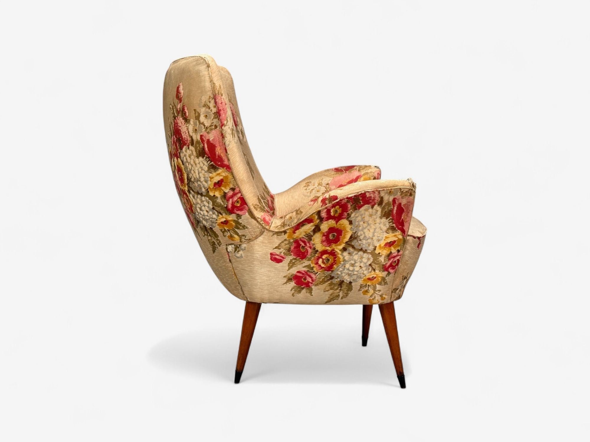 ISA Bergamo, Fabric, Wood, Brass, Organic Lounge Chairs, Italy, 1950s