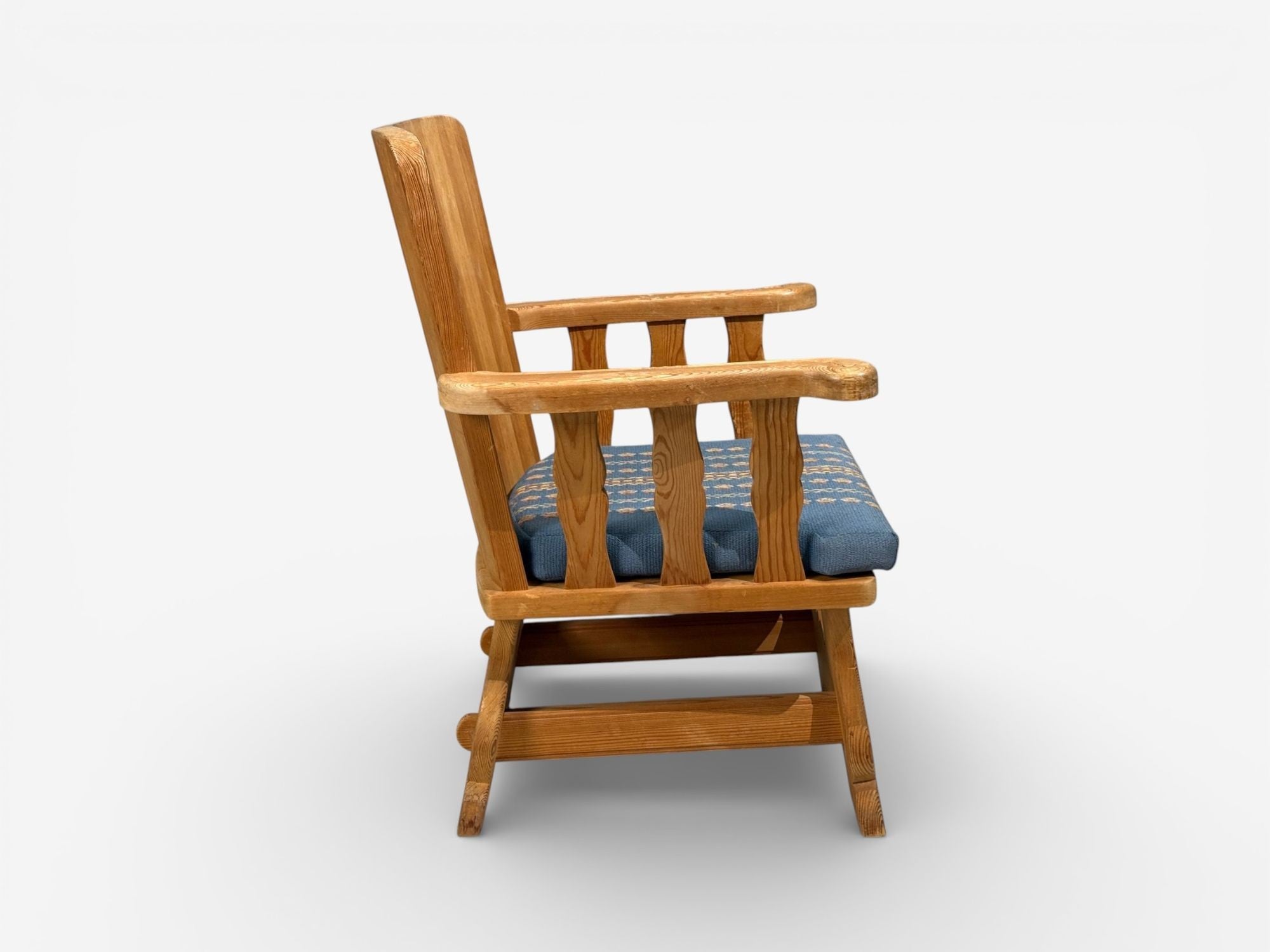 Krogenæs Møbler, Armchairs, Pine, Blue Fabric, Norway, 1970s