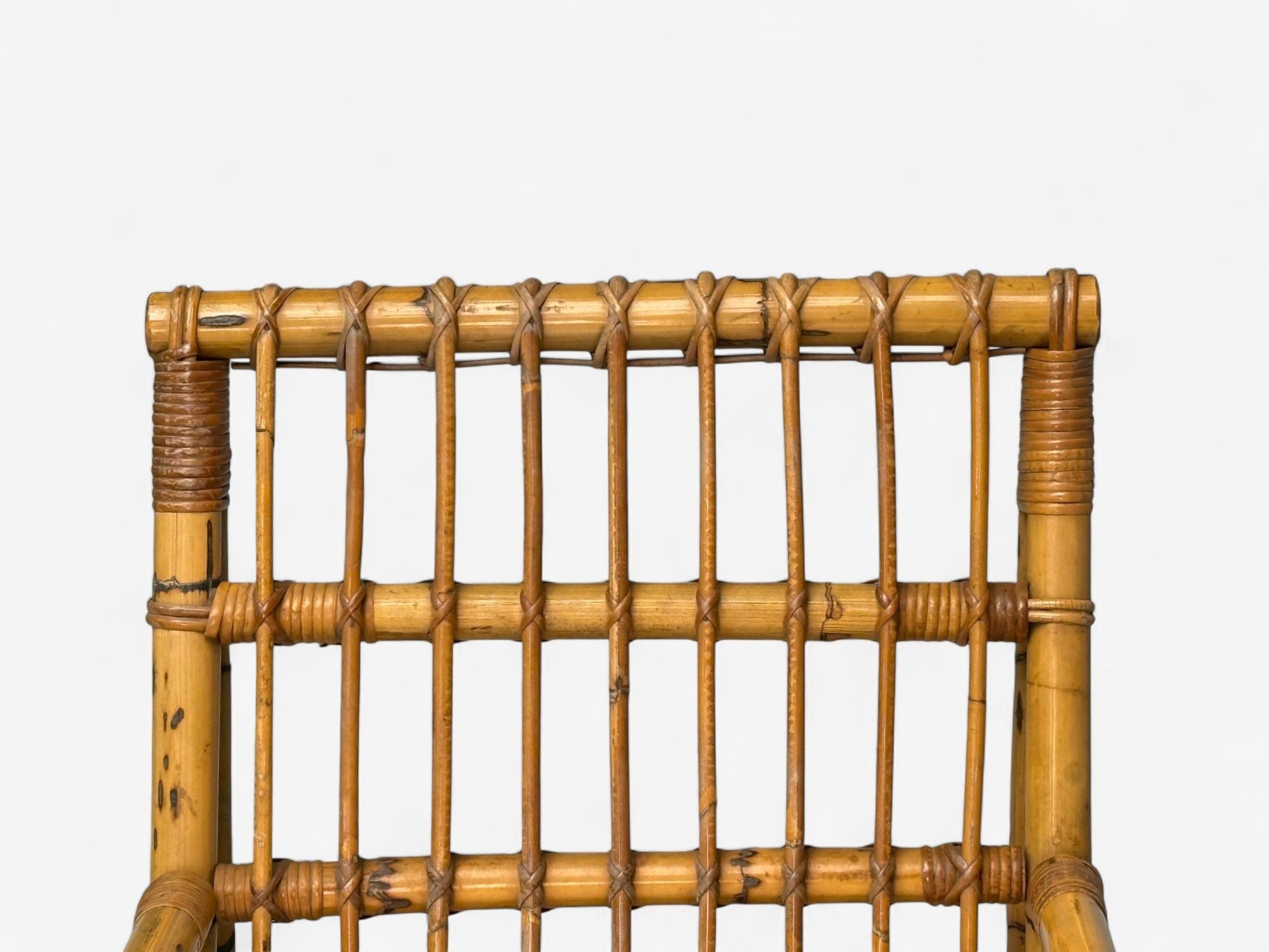 Vivai del Sud attr., Indian Cane, Wicker, Brass, Lounge Chairs, Italy, 1970s