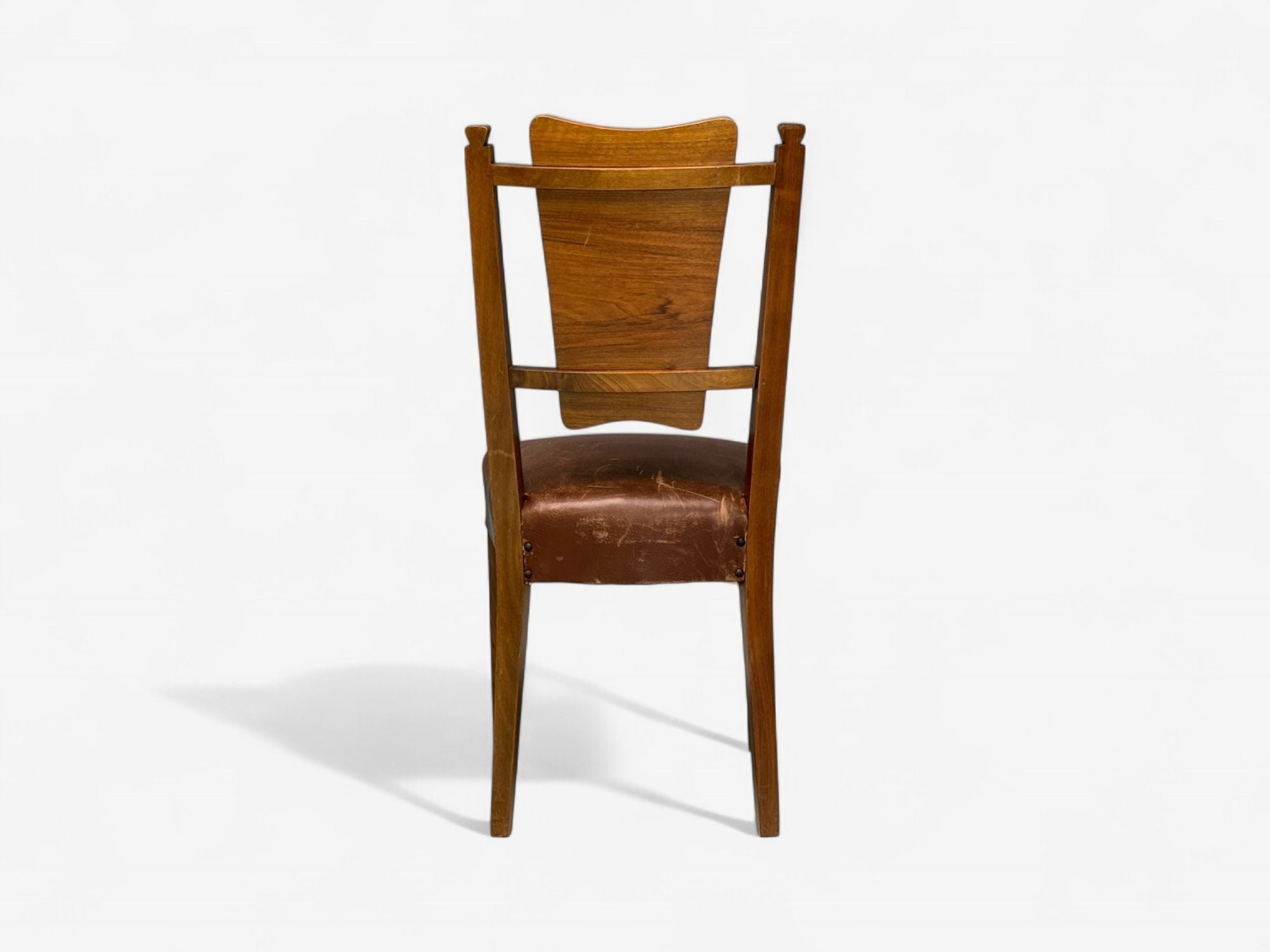 Italian Modern, Walnut, Leatherette, Eight Dining Chairs, Italy, 1950s