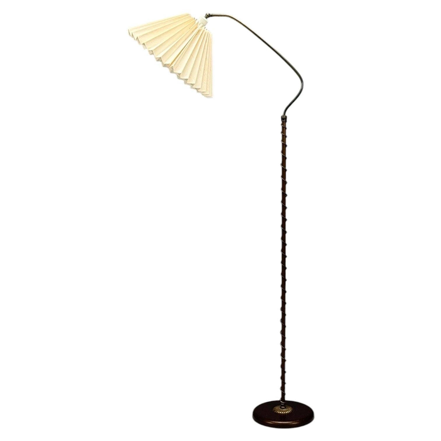 Swedish Modern, Brass, Fabric, Floor Lamp, Sweden, 1950s